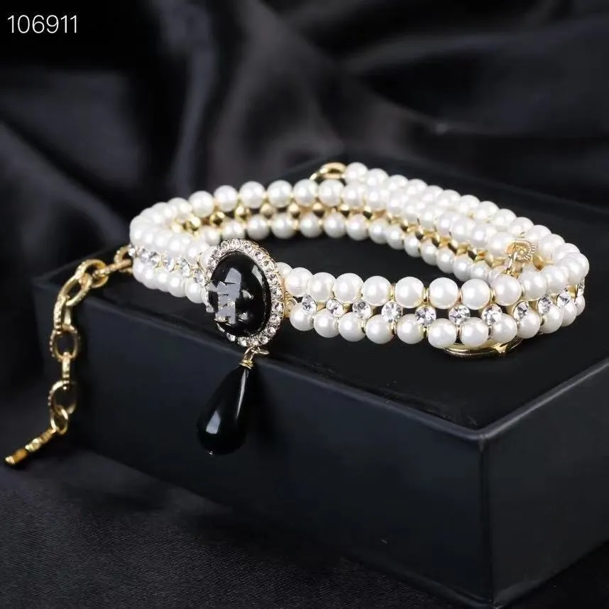 Винтажный дизайнерский дизайнерский подвесной колье логотип Black Water Drop 3 слоя Crystal Double Pearl Chaker Choker для женщин ювелирных изделий273D