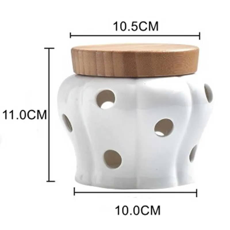 AT69 - Creative Ceramic хранилище для хранения чеснок имбирь хранения бака банка бамбуковая крышка кухонный органайзер инструменты для дома украшения дома 210626