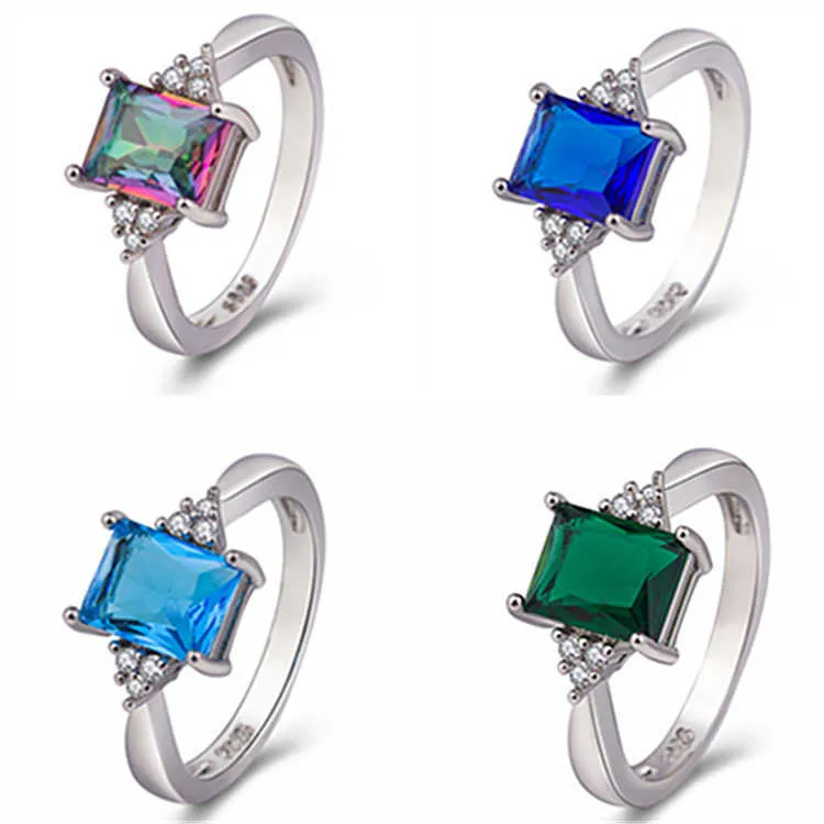 Womens Rings Crystal Jewelry Blue green stone diamond ring creative inlaid rainbow Cluster For Female Band styles