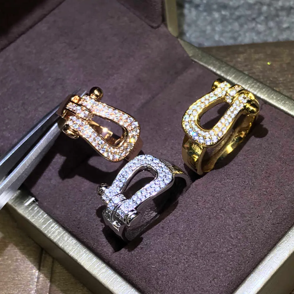 Marca de jóias de luxo design original horseshoe forma feminina/homem anel 2020 tendência de liga de zircão fina anéis A05263626762