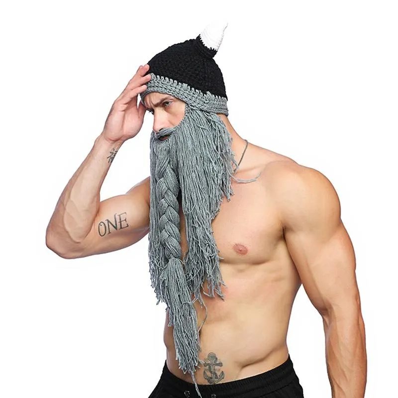 Ampla borda chapéus adulto louco engraçado halloween cosplay malha viking barba chifre chapéu máscara de esqui bárbaro vagabond vintage beanie boné wi287o