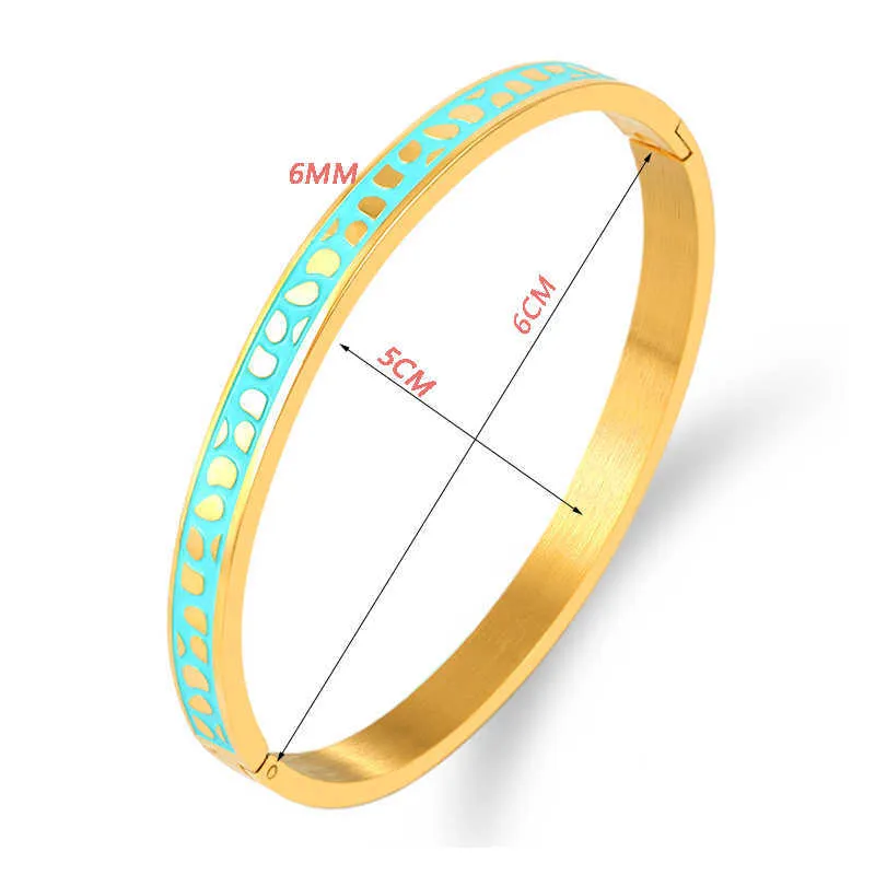 Geometri Smycken Svart Blå Emalj Bangles Armband För Kvinnor Charm Bangles Rostfritt Stål Rose Guldfärg Bangles Q0719