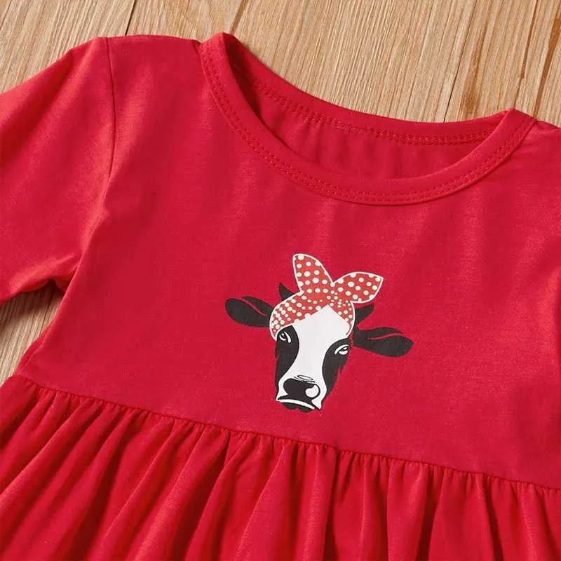 Arrivée printemps et automne bébé enfant en bas âge filles vache imprimé manches cloche haut pantalon ensemble vêtements pour enfants 210528