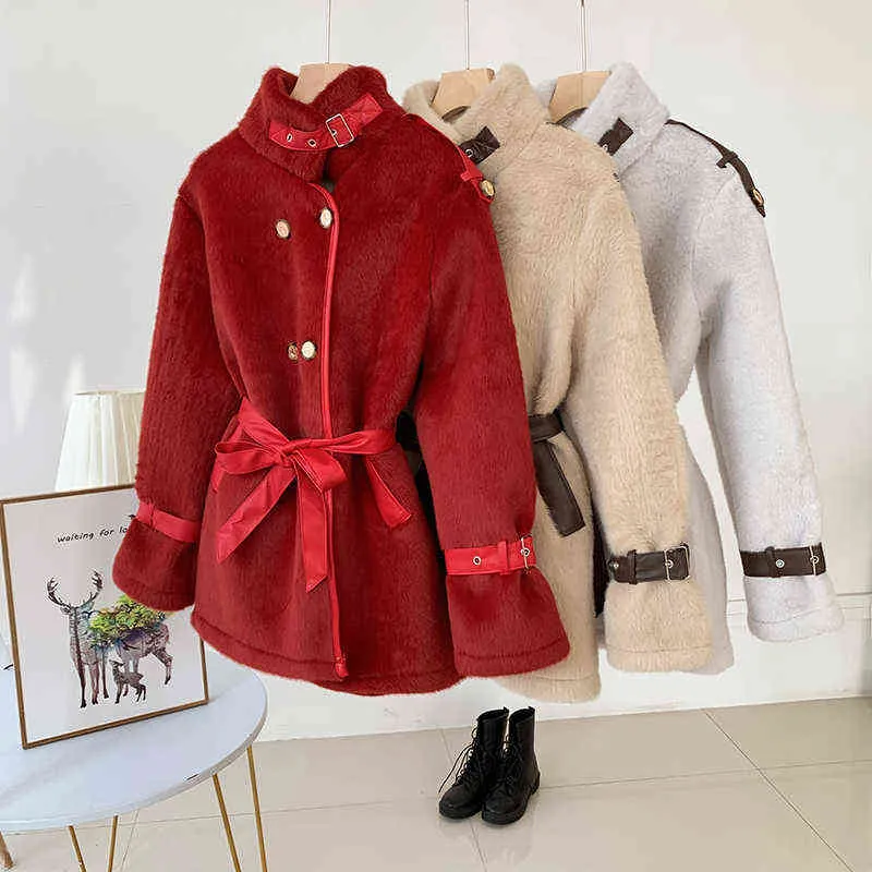 Mink Coat Winter Jacket Fashion Short Fur Set Full Fake Women 211124