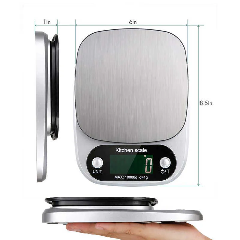 10kg /1g LCD Backlight Digital Kitchen Scale Stainless Steel Electronic Scales Cooking Food Balance Measuring Weight 210927