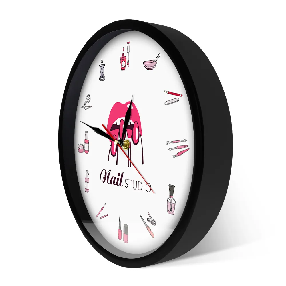 Nagellakflessen en accessoires Decoratieve wandklok Schoonheidssalon Nail Studio Tools Cosmetology Clock Muurhorloge Tijdrezen 210310