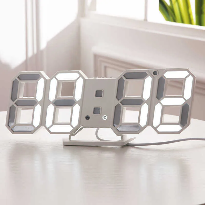 3d ledd vägg klocka modern design digitalt bord klocka larm nattlight saat reloj de pared klocka för hem levande rum dekoration 210930