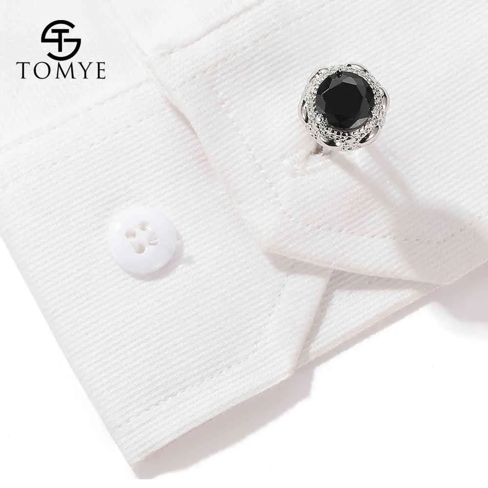 Gemelli da uomo TOMYE XK20S009 Gemelli da camicia rotondi color argento dorato con zirconi di lusso di alta qualità