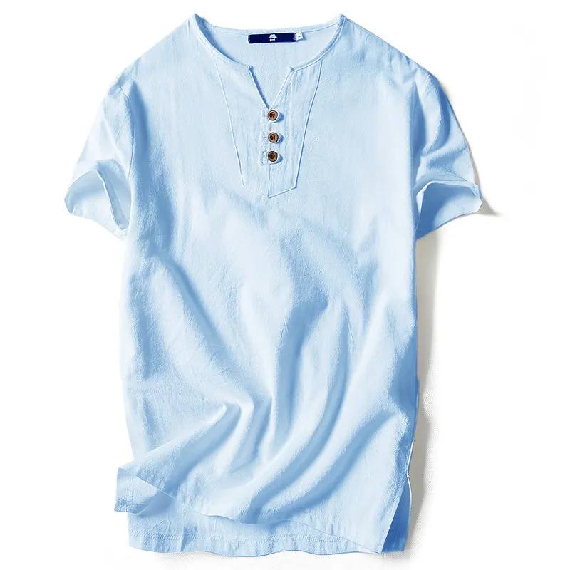 男性Tシャツの夏のメンコットンTシャツカジュアルショートスリーブ中国スタイルヴィンテージvネックティープラスサイズ特大の黒い白いトップ220304