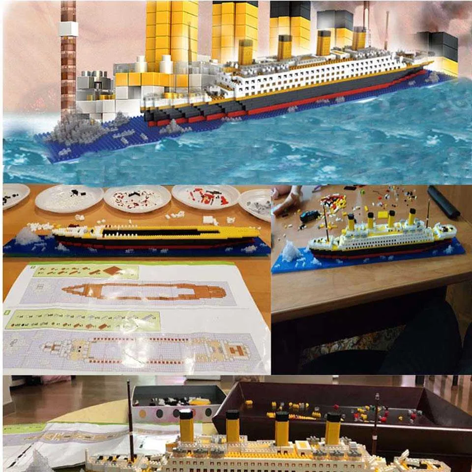 LOZ 1860 pçs titanic navio de cruzeiro modelo barco diy diamante lepining blocos de construção tijolos kit brinquedos infantis presente de natal q0624