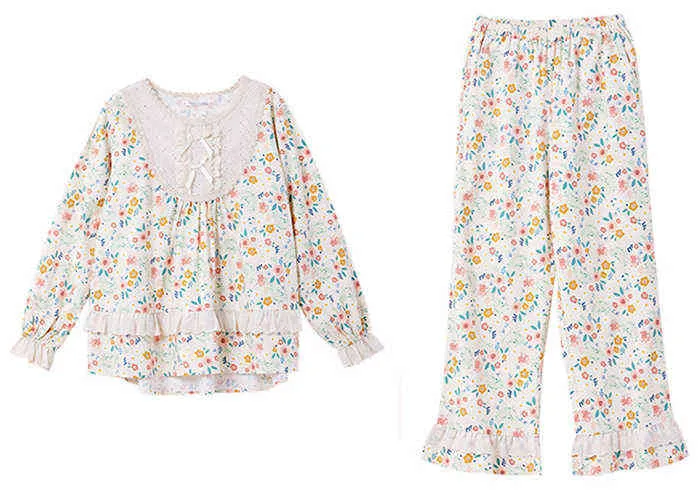 .Womens Lolita Loose Floral Pajama Sets.Vintage Ladies Girl's Flowers Pajamas set.cuteホームスプリーウェアスーツナイトクロース211112