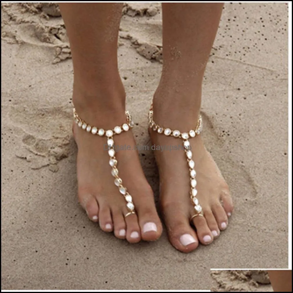 1 pcs Rhinestone Anklet Bracelet for Women Crystal Bridal Barefoot Sandals Ankle Bracelet Foot Chain Jewelry