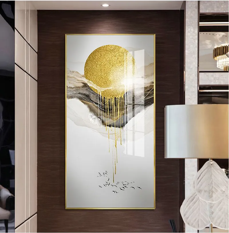 Creativo paesaggio in stile cinese albero d'oro sole Immagine decorativa moderna su tela Wall Art Poster camera Portico arredamento ufficio 210310