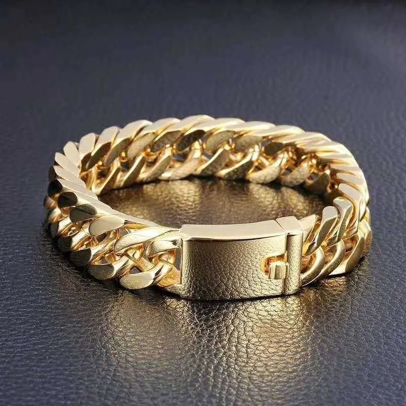 Personalità Semplice Bracciale Cubano in Acciaio Inossidabile Oro Bracciale con Gancio da Uomo retrò Gioielli Maschili Gioielli Hip Hop Regali Q0719