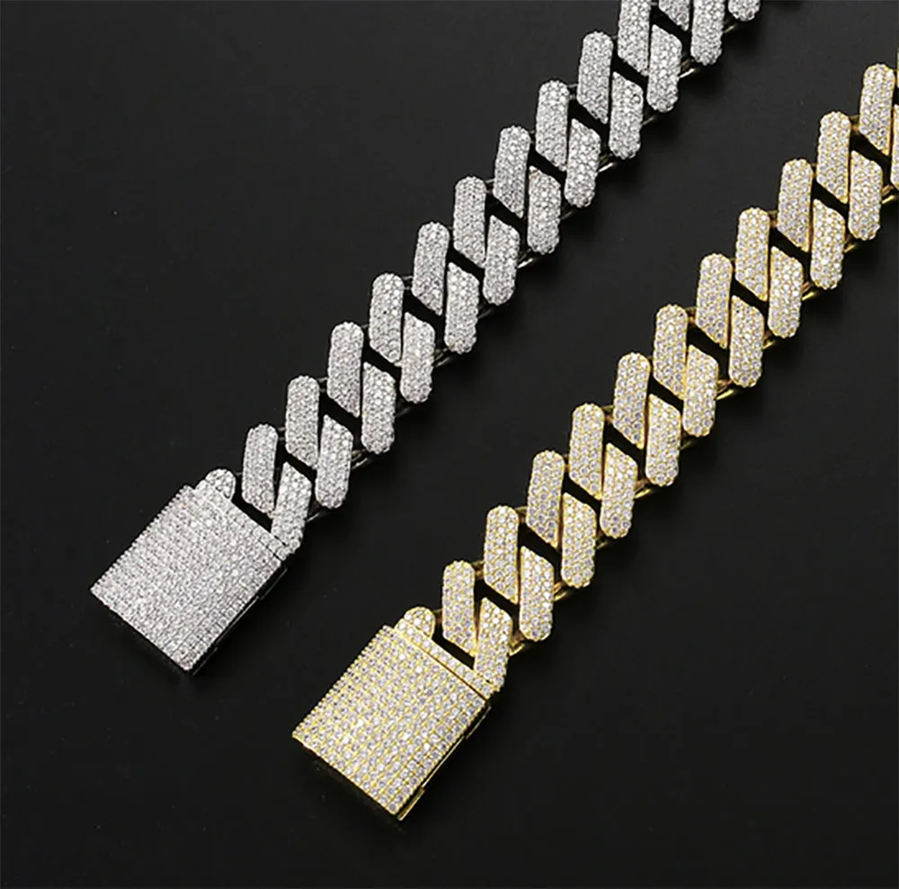Кубинские браслеты-цепочки с бриллиантами Майами 20 мм, белое золото 14 карат, ледяной кубический цирконий, ювелирные изделия, 7 дюймов, 8 дюймов, 9 дюймов, кубинский бюстгальтер221U