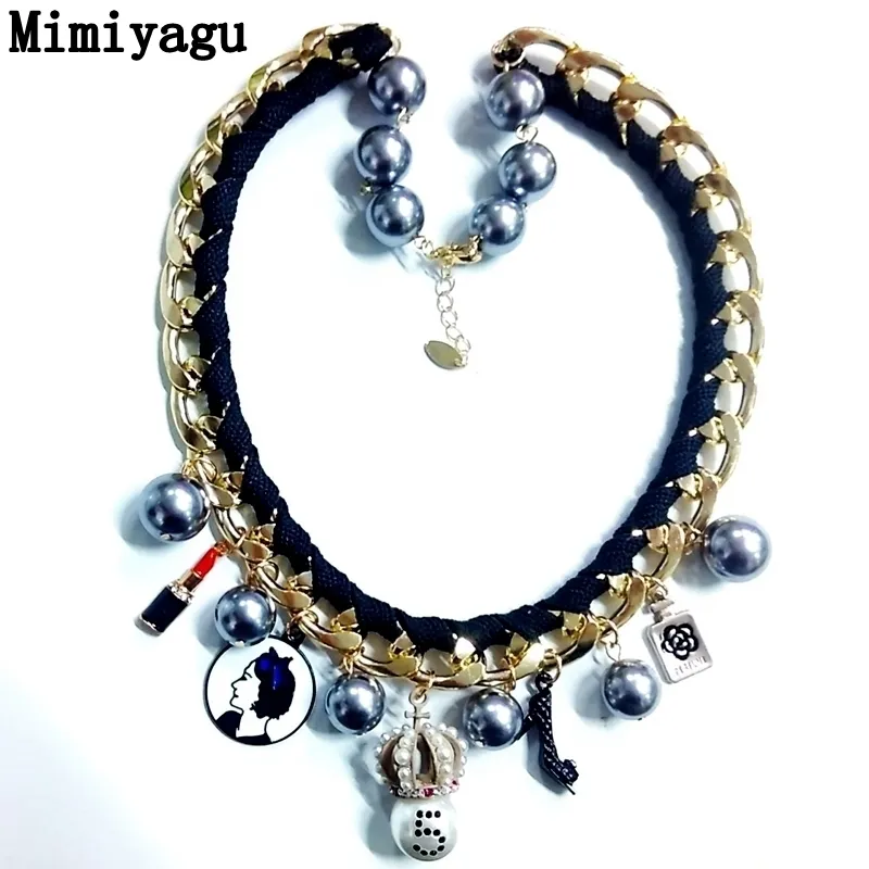 Girocolli in stile designer Mimiyagu da donna, collana con mix di perle grigie273U