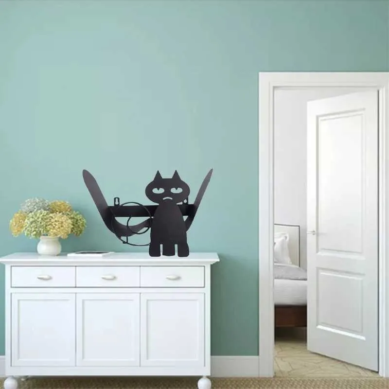 검은 고양이 화장지 홀더 세로 욕실 철 스토리지 서 공예품 장식품 주방 롤 장식 210720