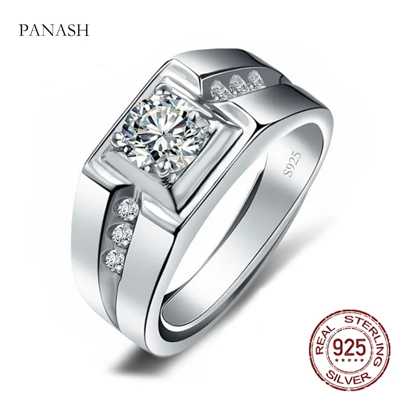 Прекрасный мужчина 925 серебряный серебряный серебряный кубический цирконий, обручальное кольцо для мужчин, пальцы кольца ювелирные изделия, размер подарка 6128816615