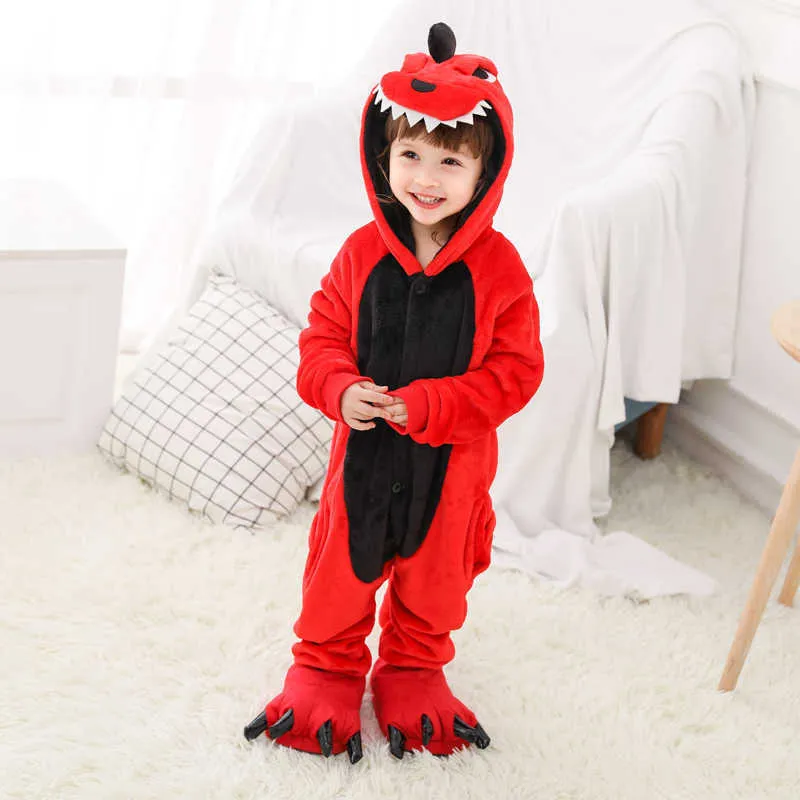 Kigurumi Garçons tout-petit Animal Dinosaure Pyjamas de Bande Dessinée Bébé Enfants Hiver Onesie Flanelle Licorne unicornio Vêtements de Nuit 210908