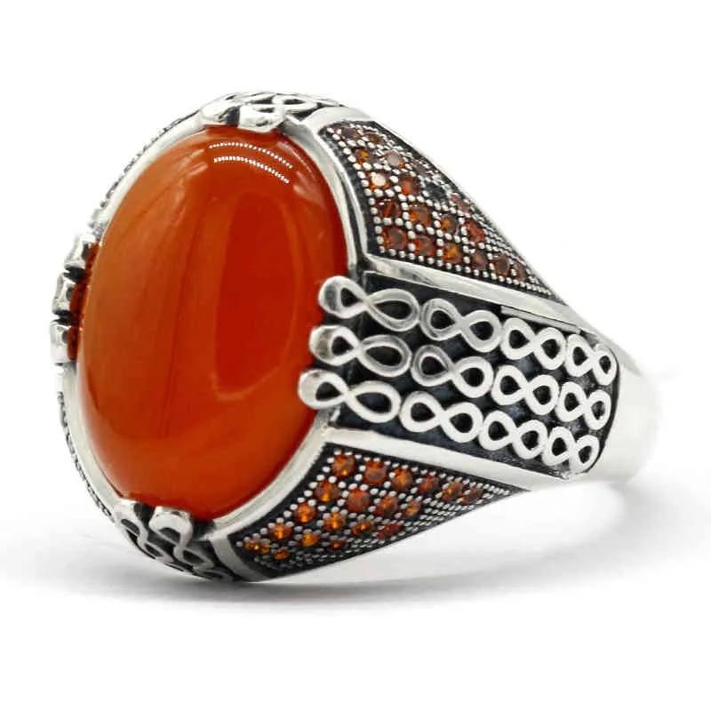 Solid 925 Silver RIng Retro Ancient Middle East Arabic Style Agate Stone Turkey Jewelry For Men Women Wedding Gift50822271331176