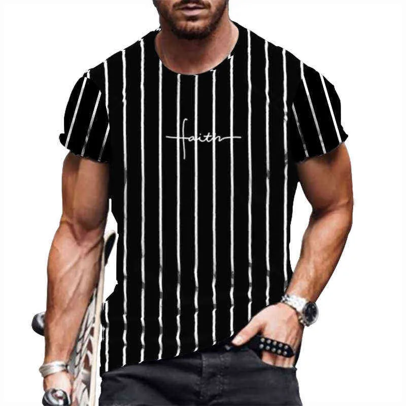 T-shirt pour hommes rayé mode hommes été coton T-shirts mâle surdimensionné t-shirt imprimé drôle t-shirt décontracté pour homme décontracté G1217