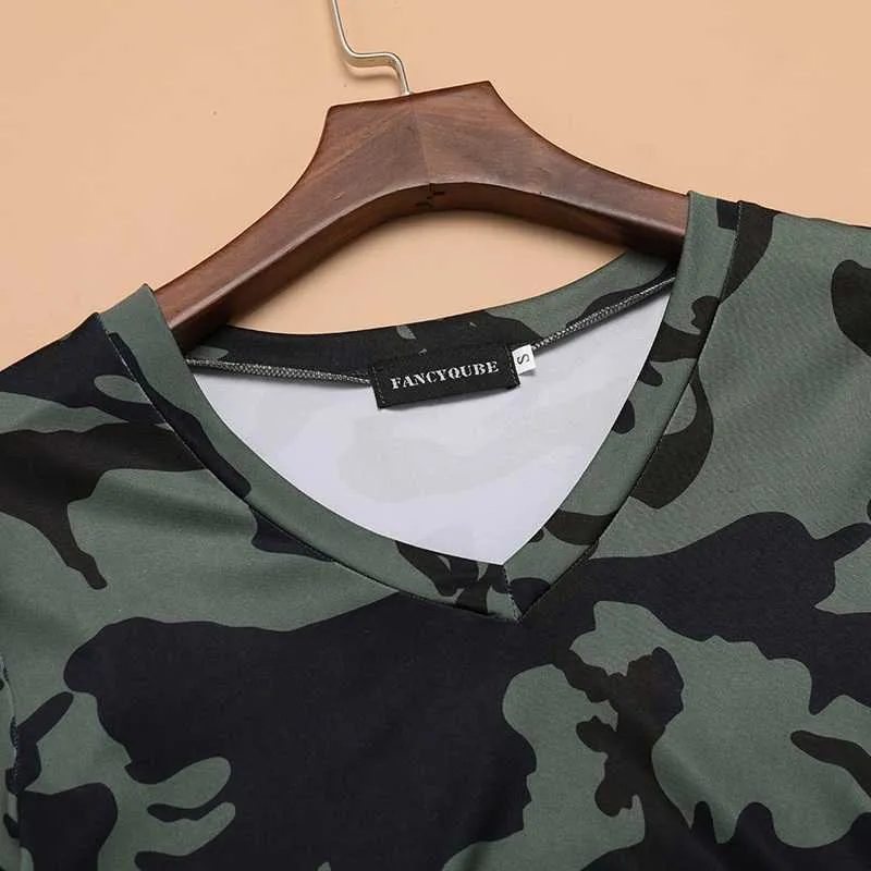 Camouflage Spring T-shirt à manches longues Vêtements pour femmes Casual Crop Tops Automne Mode O-Cou Slim Style Militaire Chemises Top X0628