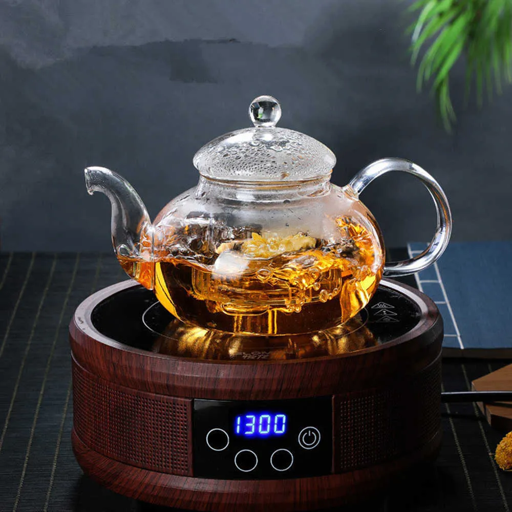 1L service à thé en verre résistant à la chaleur pratique bouteille fleur tasse avec infuseur feuille à base de plantes café floraison pot 210813