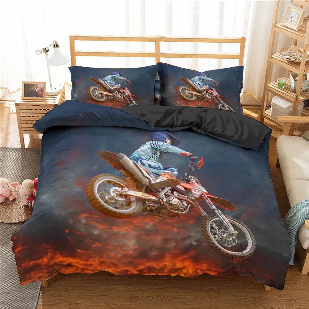 Homesky Motocross sängkläder för pojkar Vuxna Barn Off-Road Race Motorcykel Duvet Cover Bed Cover Single King Double 2 / Suit 210309