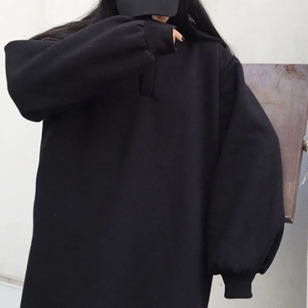 Femmes coréennes automne hiver robe à capuche pull épais polaire surdimensionné décontracté lâche maxi long sweat à capuche robes noir 201008