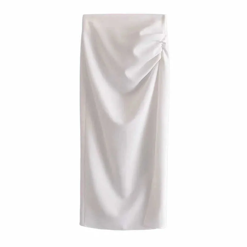 TRAF Za jupe crayon blanche femmes taille haute longue s femme été plissé fendu Midi ruché élégant s 210629