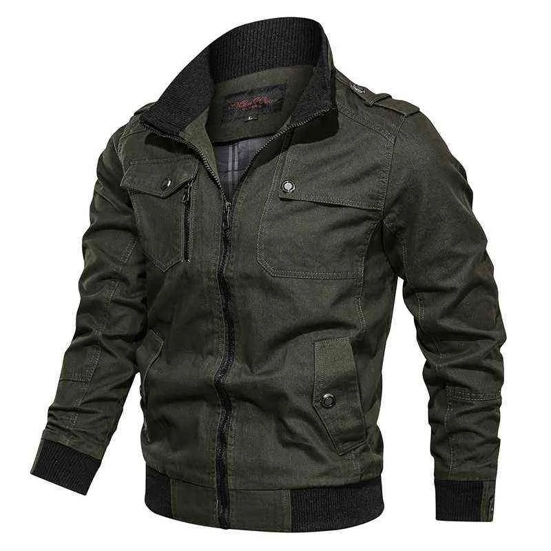 Men's Bomber Jacket Spring Autumn Casual Plus Size Military Male Army Pilot Air Force Cargo Coat Windbreaker 211217