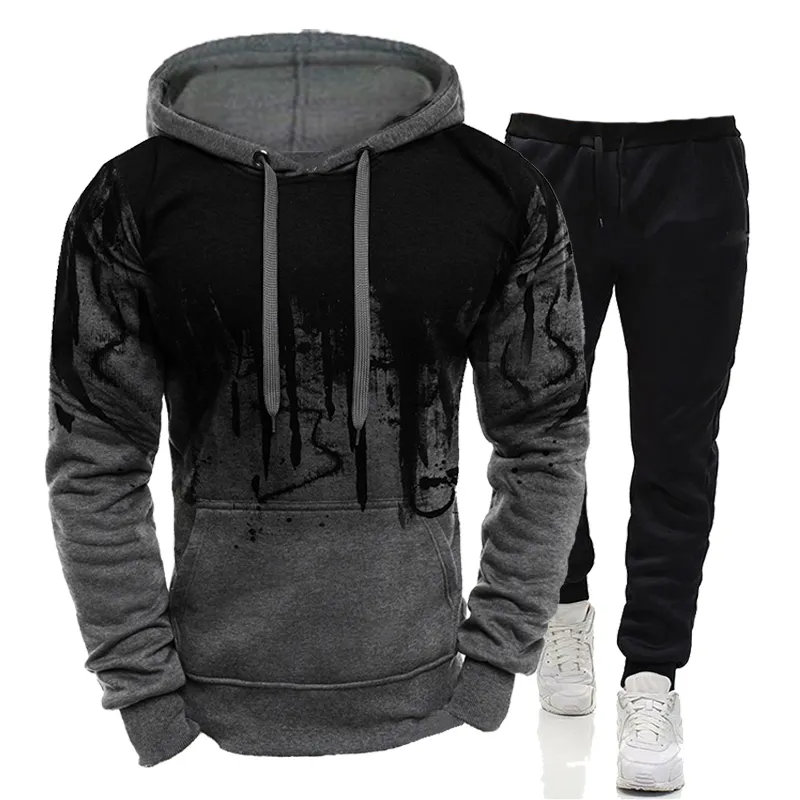 Herrens träningsdräkt Casual Camouflage Hoodies and Pants Two Piece Set Outdoor Sweatshirt Set Fashion Jogging Suits Male Clothing 220215