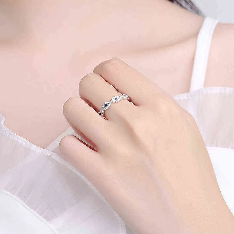 S925 Sterling Silver Rings For Women Good Luck Blue Stone Full AAA Zircon CZ Luxury Brand Ring Turkey Wedding Jewelry 211217
