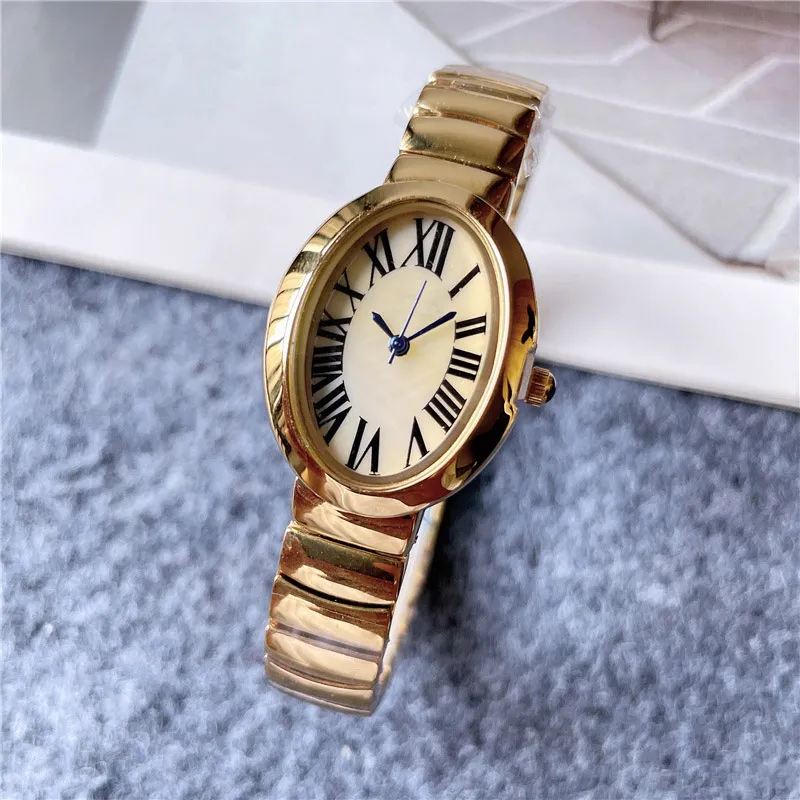 Marque de mode montres femmes dame fille ovale chiffres arabes Style acier métal bande belle montre-bracelet C622476