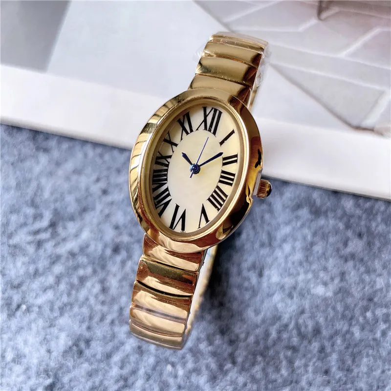 Orologi di marca di moda Donna Lady Girl Ovale Numeri arabi Stile Acciaio Fascia metallica Bellissimo orologio da polso C62204m