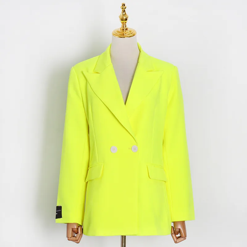 Lâche décontracté Chic néon jaune Blazers pour femmes mode tout-match manteaux tempérament bureau montre de sport femme printemps 210525