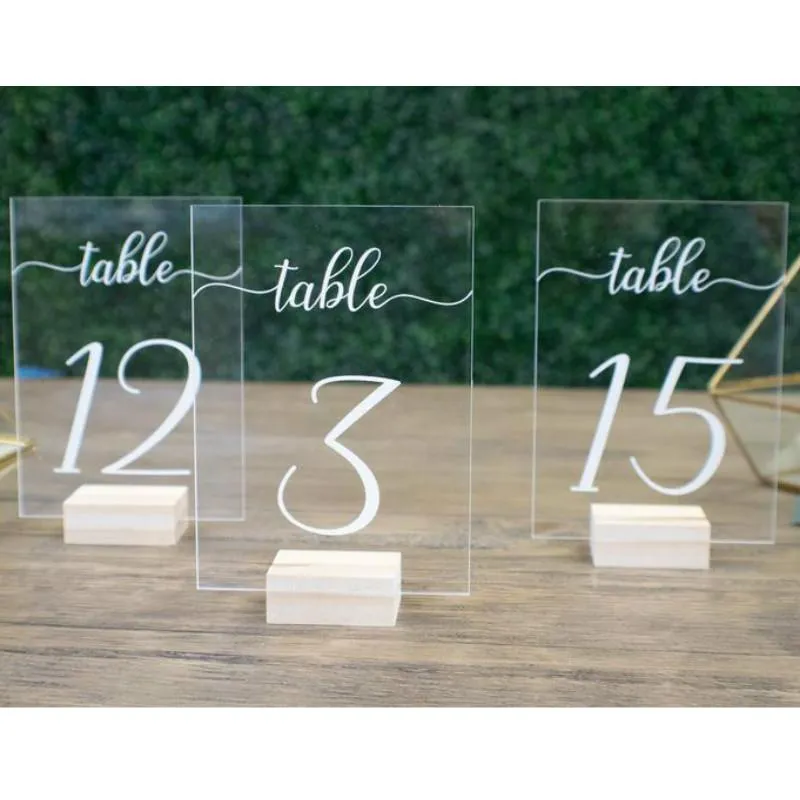 Partydekoration Hochzeit Tischnummern mit Haltern Acryl Kalligraphie BeschilderungHolz Nummer Holzständer261e