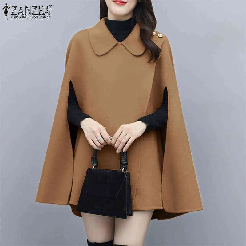 Zanzea 2021 Femme Klädparty Outwear Poncho Street Coats Kvinnor Autumn Vintage Casual ärmlös mantel Plain Work Button Cape