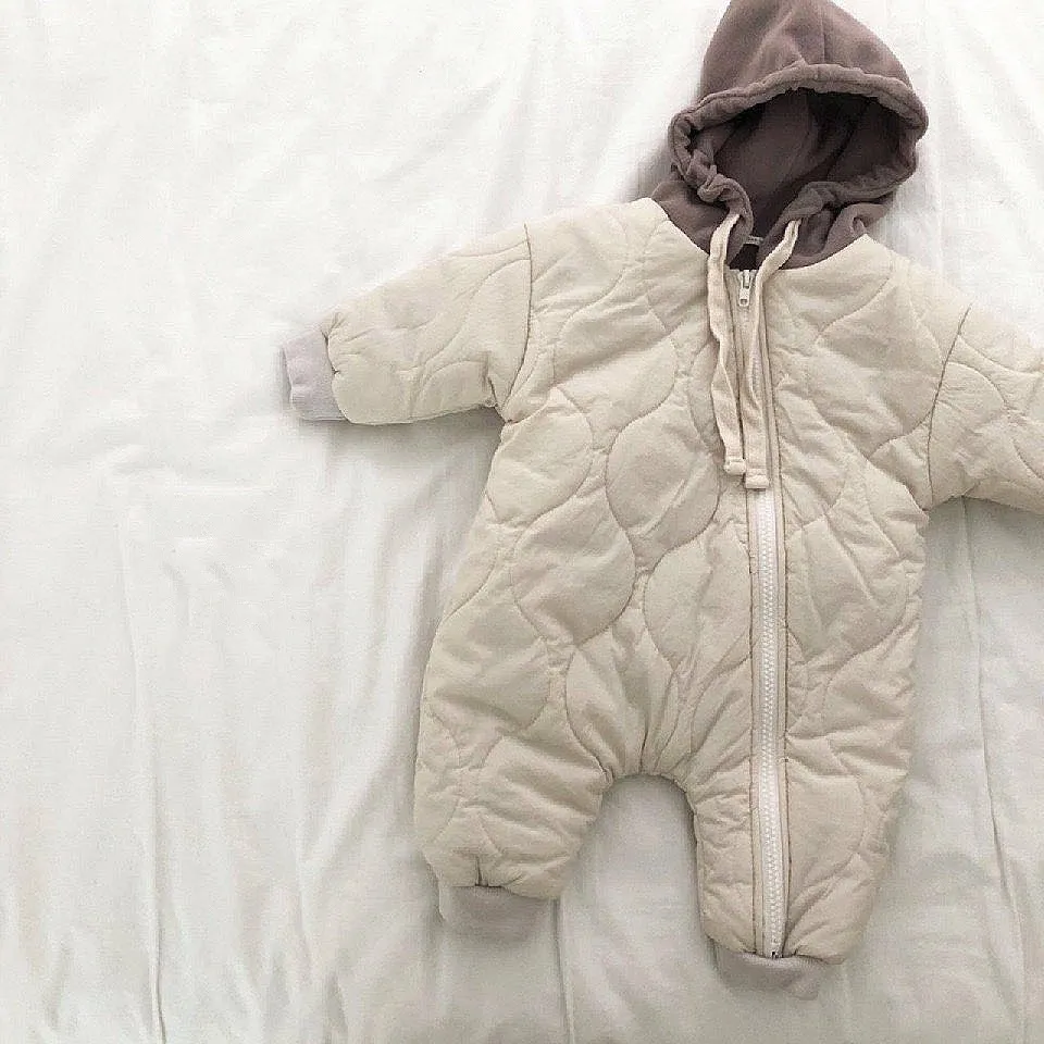 Bambino del bambino Piumini in cotone solido Pagliaccetti neonato Ragazza del neonato Vestiti Tuta da neve Inverno Addensare Abbigliamento caldo bambini 0-24M 210226