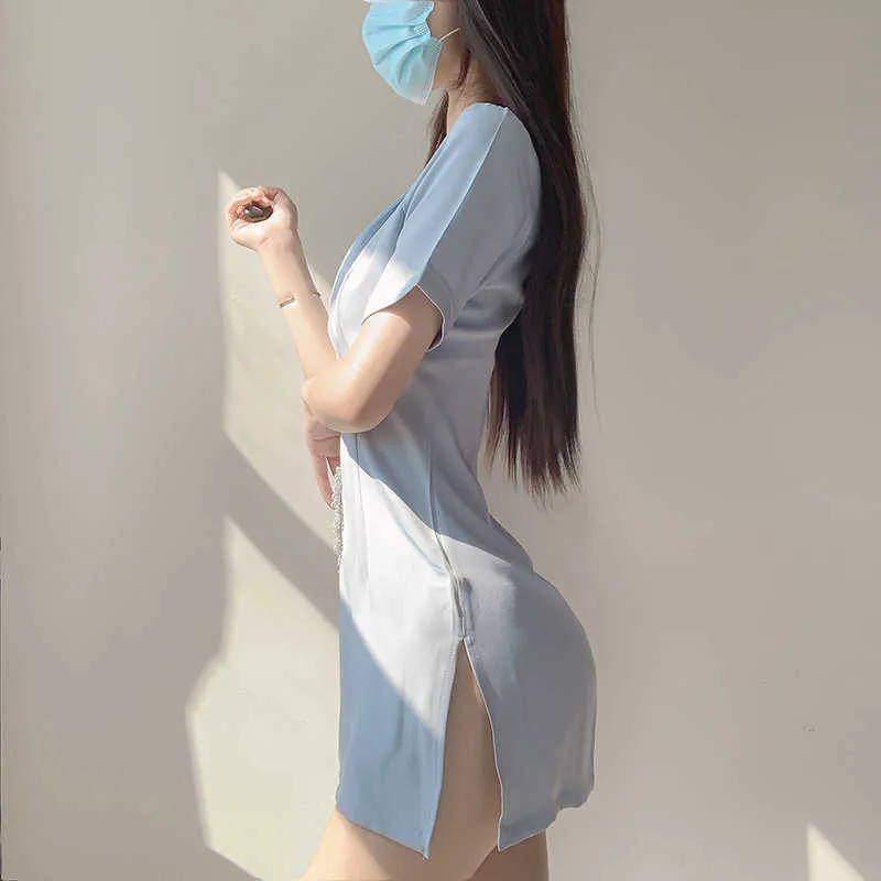 Nouveau Kawaii infirmière Cosplay Anime sous-vêtements Sexy col en V uniforme tentation jeu de rôle Lingerie tenues de femme de chambre Y0913