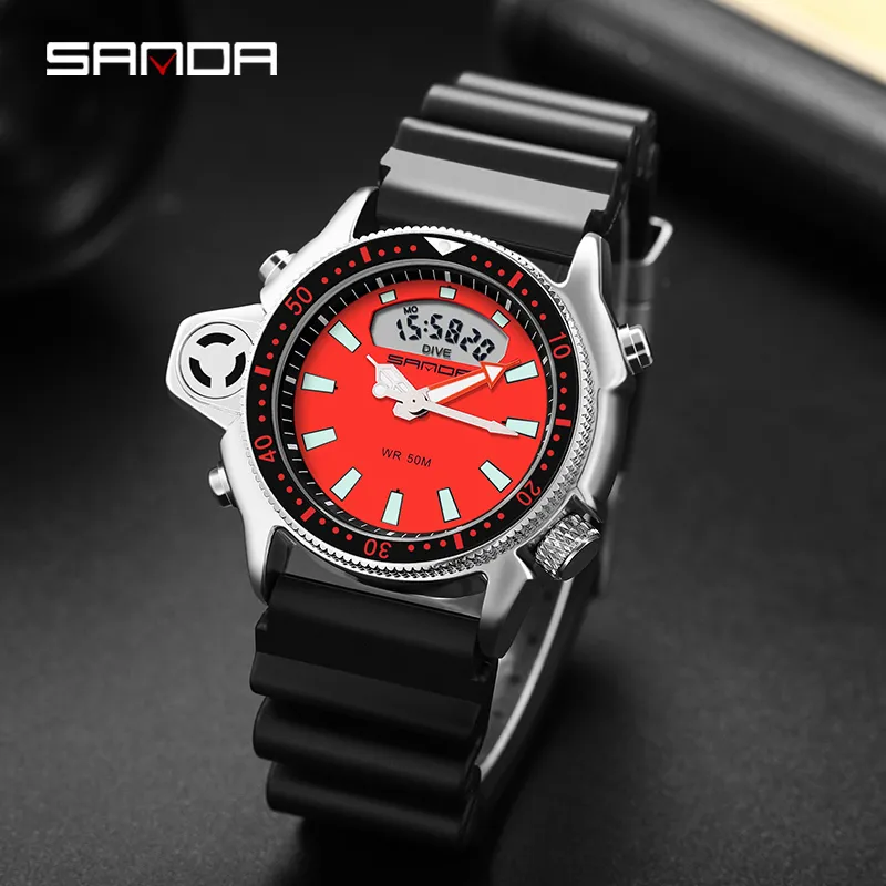 Sanda Fashion Sport Men Quartz 시계 캐주얼 스타일 시계 방수 S Thock Male Clock Masculino 3008 210310281J