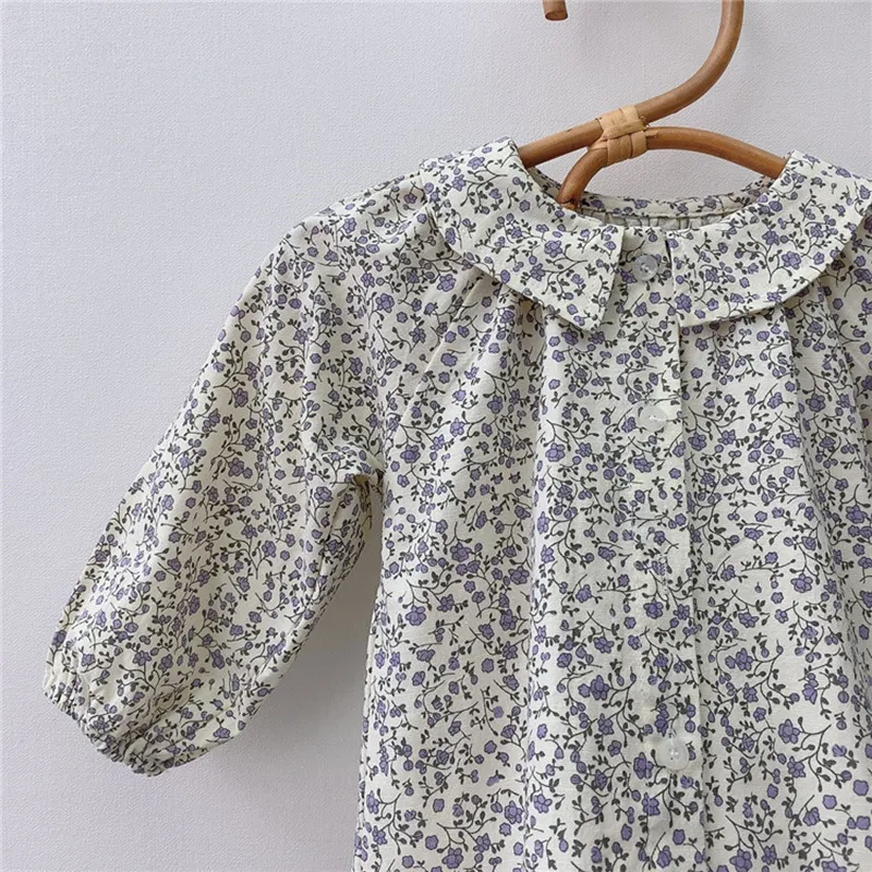 MILANCEL Babykleidung, geblümte Baby-Bluse, Peter-Pan-Kragen, Kleinkind-Mädchen-Shirt, Langarm, Kleinkind-Mädchen, Basis-Tops 210306