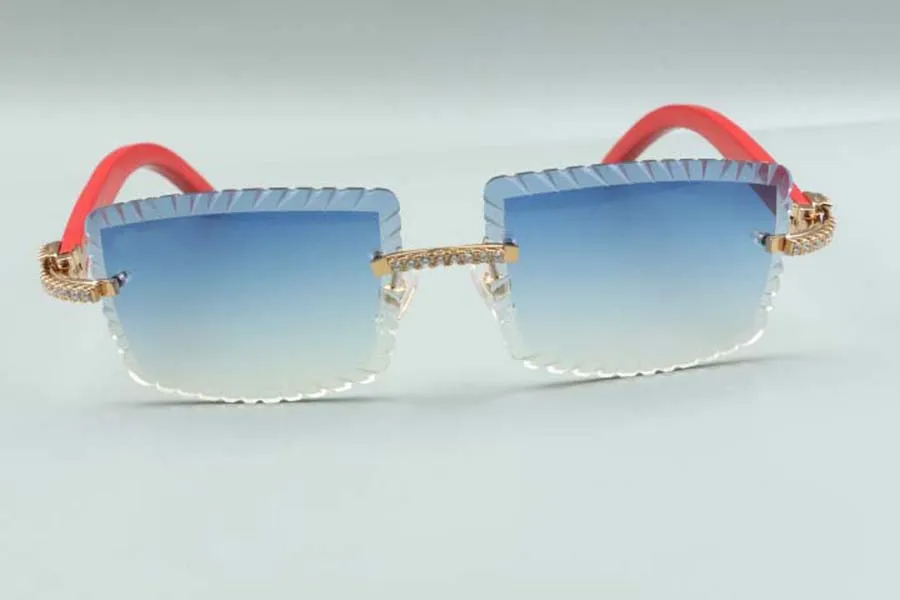 2021 neuestes Stil -Veröffentlichung Direkter S -Schneidlinsen Medium Diamonds Sonnenbrille 3524021 Rotholz Tempel Gläsern Größe 58-244W
