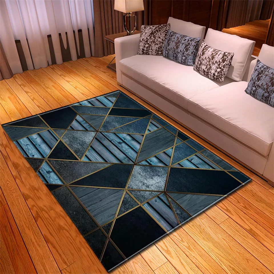 Mörkgrön matta för vardagsrum 3D Tryckt Geometrisk Rug Floor Mattor Nordic Carpet Marmor Mönster Mat Non-Slip 210301