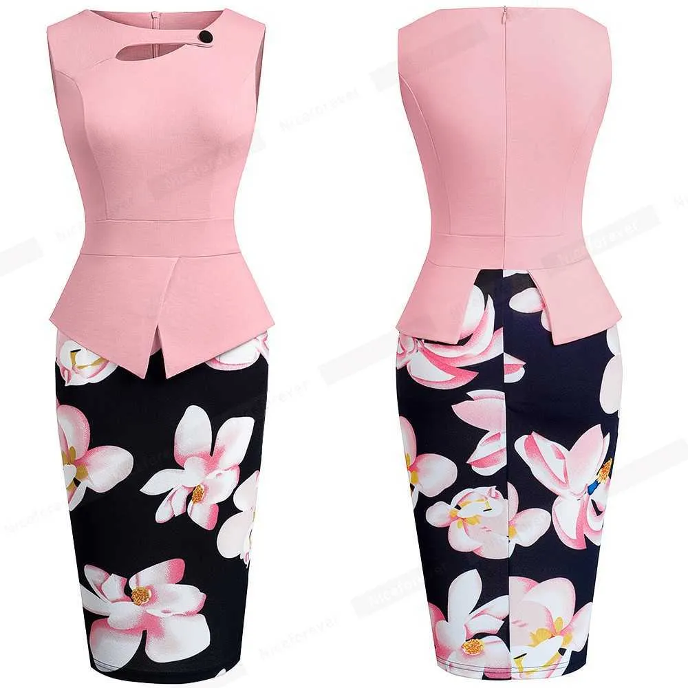 Güzel-sonsuza Sonbahar Sonbahar Baskı Çiçek Patchwork Düğme Gündelik Elbise Iş Üç Çeyrek Zip Geri Bodycon Yaz Ofis Elbise B288 210630