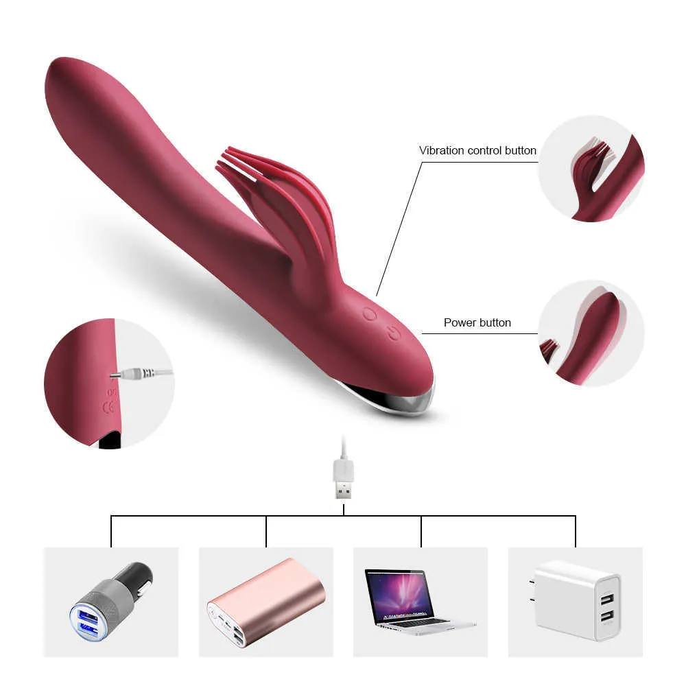 Hastighet g potten 10 vibrator USB laddningsbar kraftfull dildo kaninvibrator för kvinnor klitoris stimulering massage vuxna leksaker q05157605546