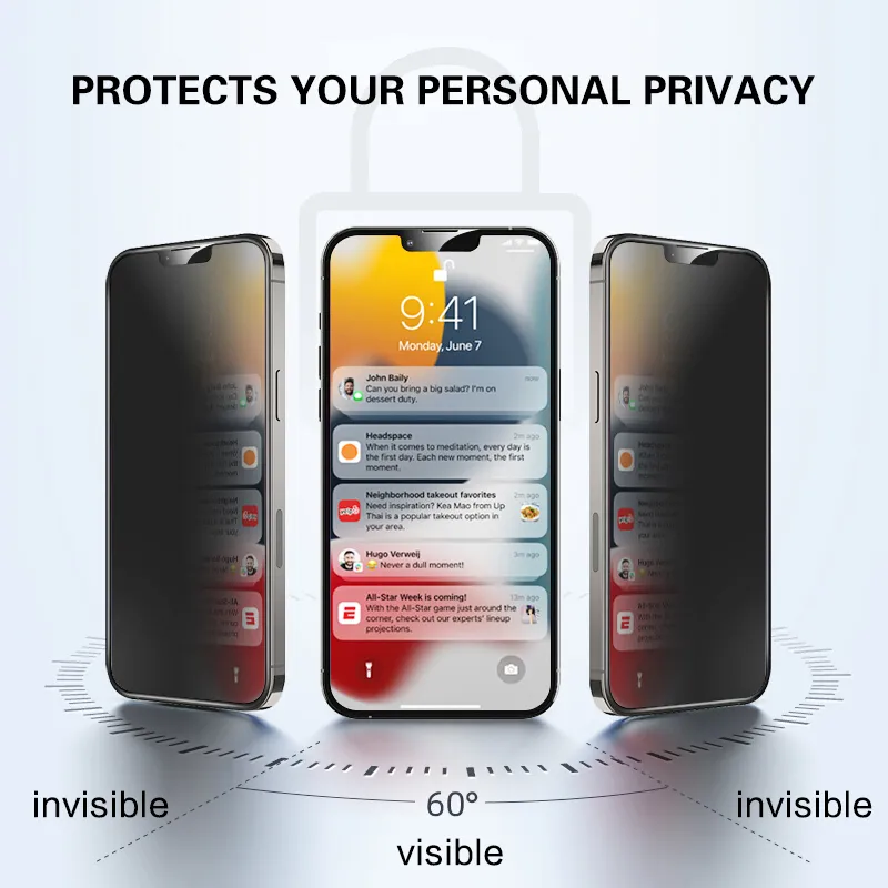 Protecteurs d'écran de confidentialité pour IPhone 13 Pro Max, verre trempé de protection adapté à I Phone 12 11 XS XR 7 8 Plus8688190