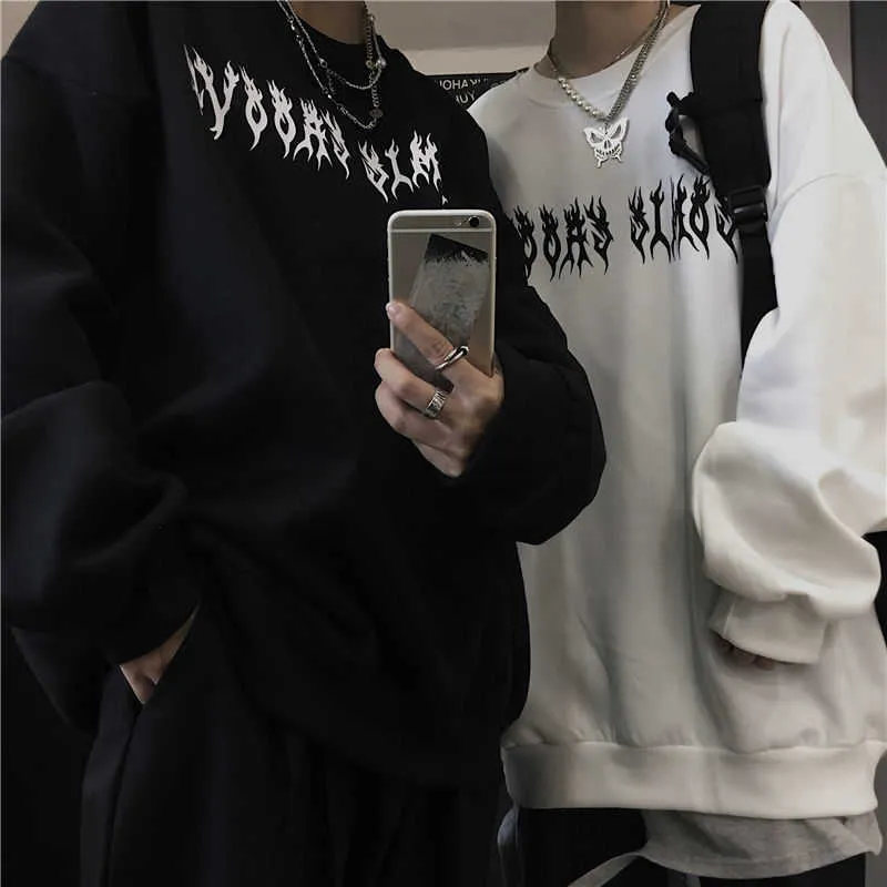 Printemps Streetwear Black Tops Filles Blanc Gothique Sweat à capuche Streetwear Femmes Hip-Hop Cool Couple High Street Sweatshirts 210930