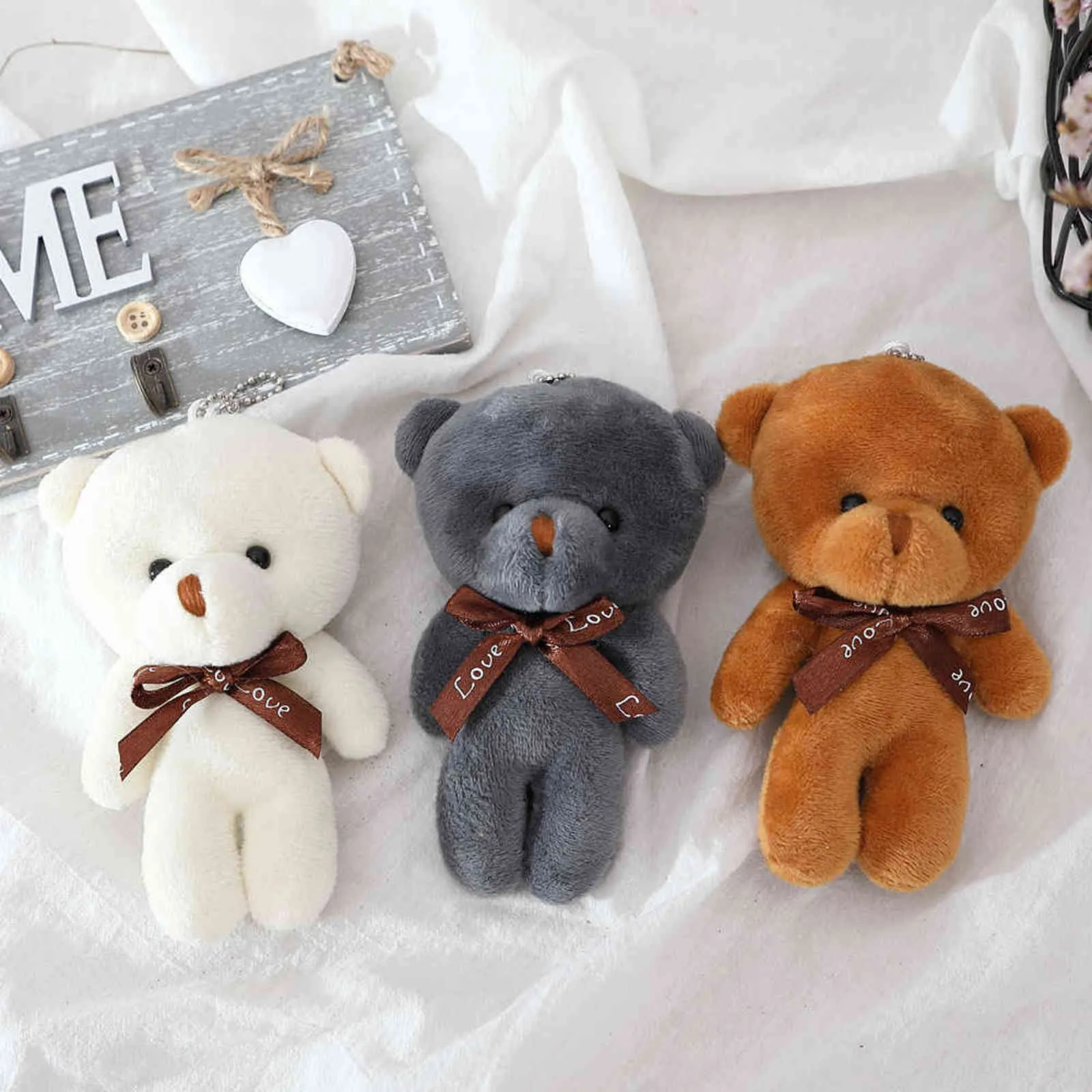 10 pièces 12 cm une cravate en peluche ours en peluche poupée pendentif porte-clés PP coton doux ours en peluche jouet poupée jouet cadeaux