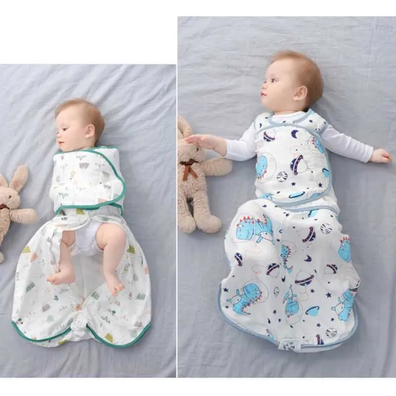 Urodzone Sleepsack Sleepsack Miękkie Oddychające Bawełniane Niemowlęta Śpiwór Regulowane Toddlers Wrap Koc tkaniny 211025